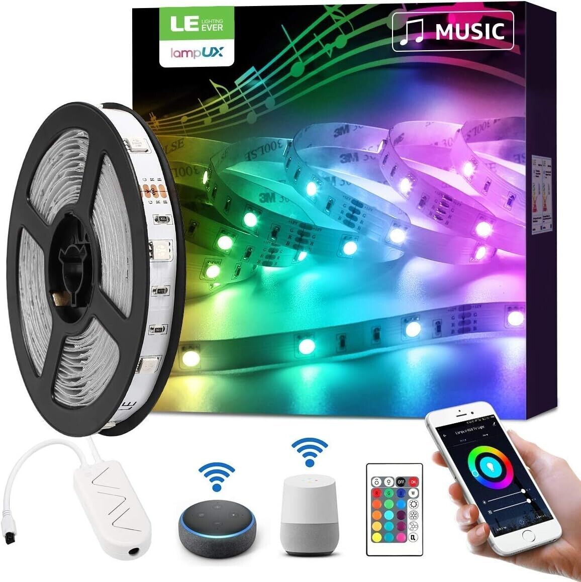 LE Smart LED Strip 5M Musik Sync,150 LEDs, WiFi, Wlan works with Alexa, Google