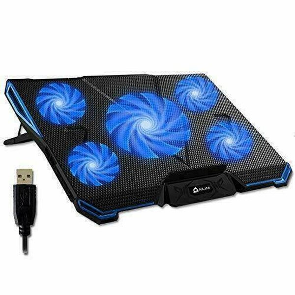 Chłodnica do laptopa Klim Cyclone 5 z wentylatorem, niebieska dioda LED, USB - czarny/niebieski